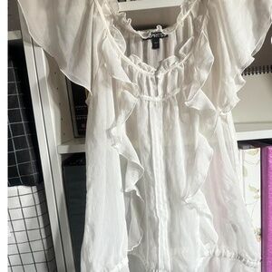 Express White ruffle top with a flowy, sheer fabric